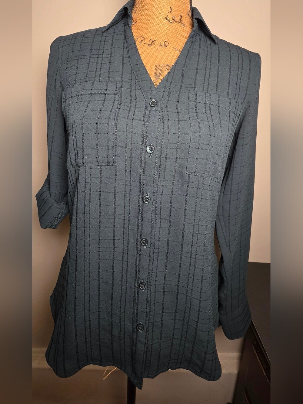 Express Women's Dark Teal Button-Front Blouse